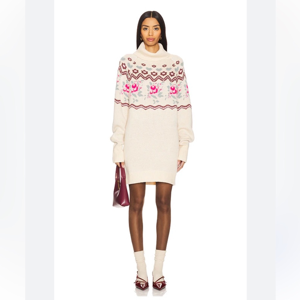 FOR LOVE & LEMONS Ski Lodge Knit Oversized Sweater Dress Floral | medium